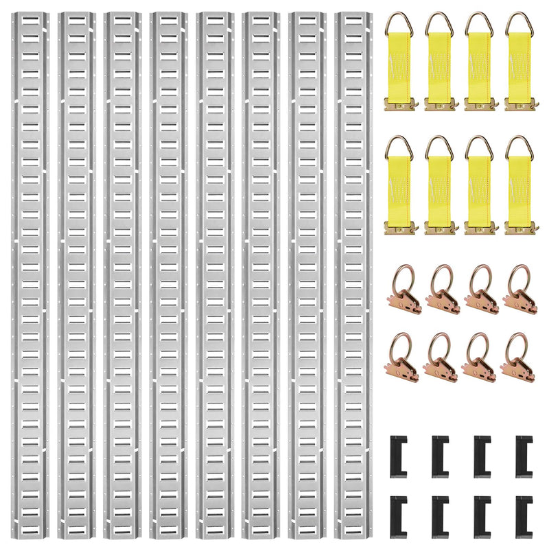 VEVOR E Track Tie-Down Rail Kit, 32PCS 5FT E-Tracks Set Includes 8 Steel Rails, 8 O