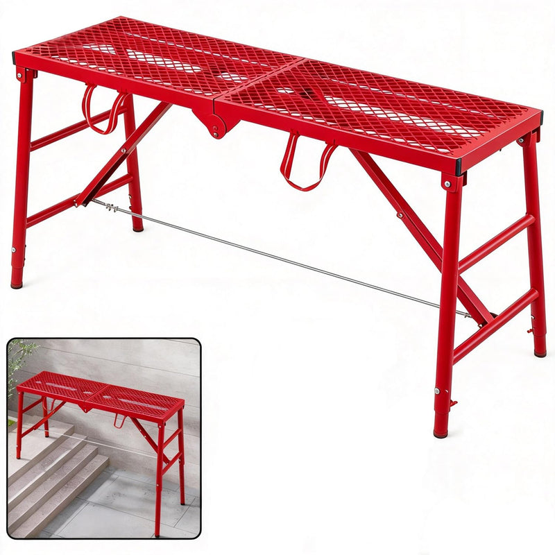 800LBS Foldable Scaffolding Platform, 71x16x60 Inch Alloy Steel Adjustable Height