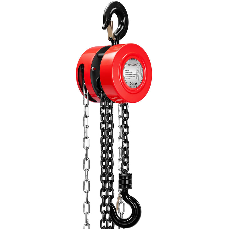 SPECSTAR Hand Chain Hoist, 1 Ton 2200 Lbs Capacity, 10 Feet with 2 Hooks, Heavy Duty
