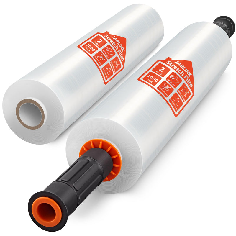 JARLINK Stretch Film, 15in x 1000ft Shrink Pallet Wrap with Handles, 60 Gauge, 2 Pack