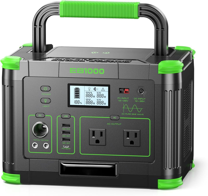 1000W Portable Power Station 999Wh, Solar Generator with 10 Ports and 60W PD