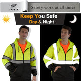 Sesafety B0CBZ8B66D Class 3 Hi-Vis Full-Zip Safety Hoodie — Yellow