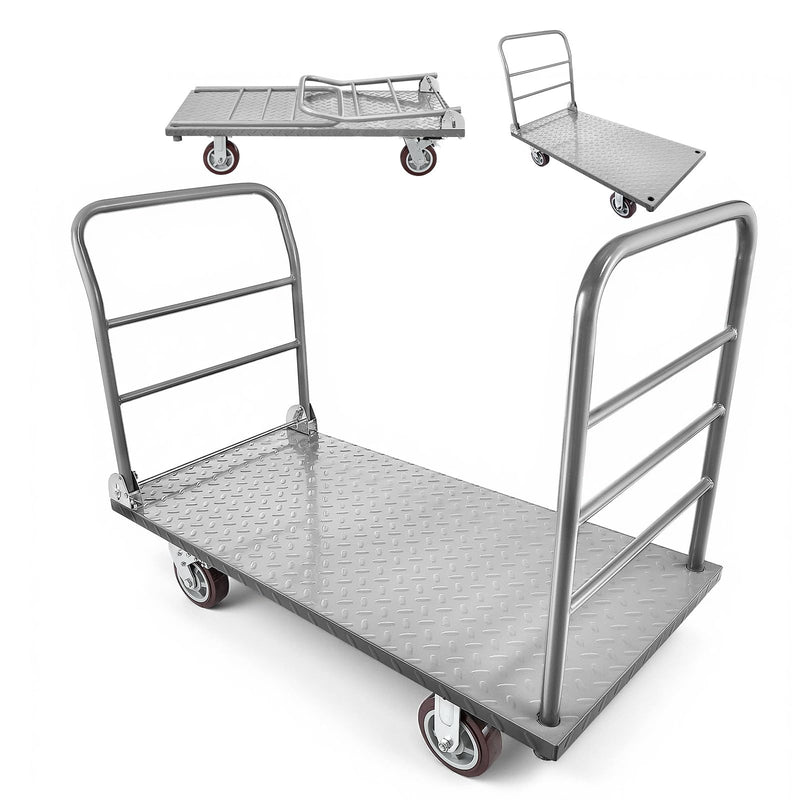 VEVOR 2 in 1 Platform Truck, 2650 LBS Heavy Duty Flatbed Cart Dolly with Detachable Rear