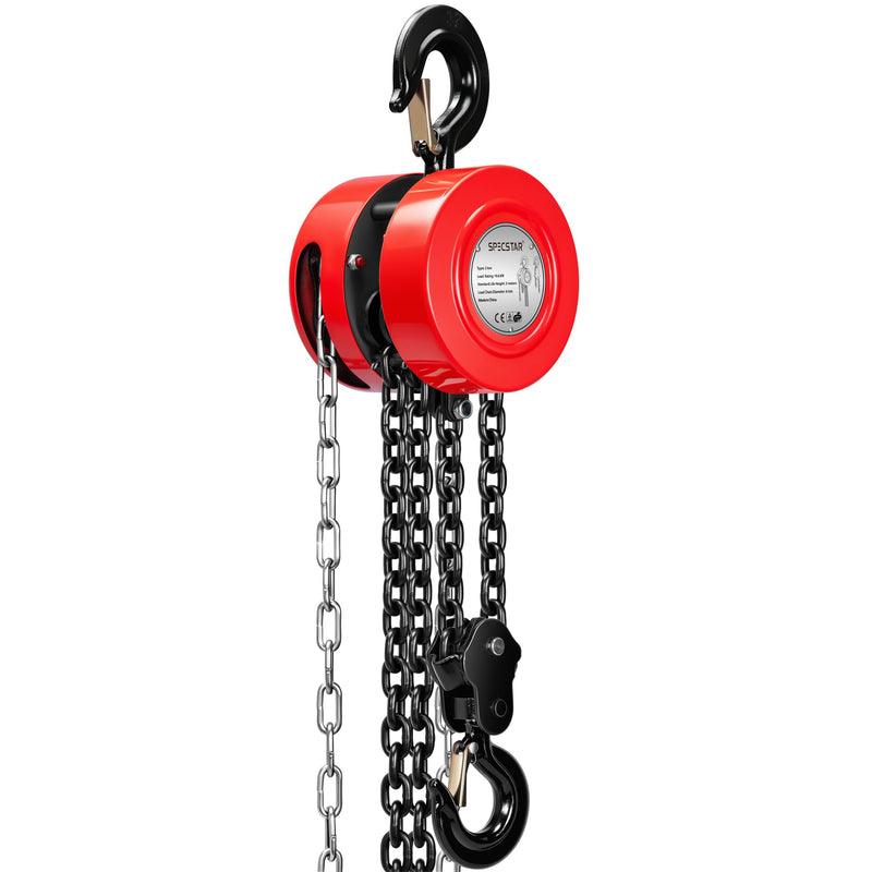 SPECSTAR Hand Chain Hoist, 2 Ton 4400 Lbs Capacity, 10 Feet with 2 Hooks, Heavy Duty