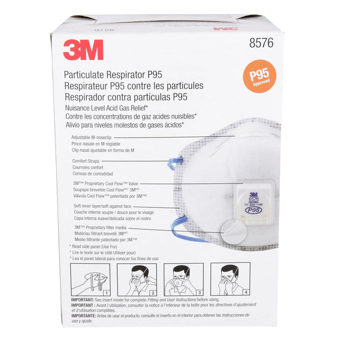 Box of 3M 8576 particulate respirators P95 on a white background