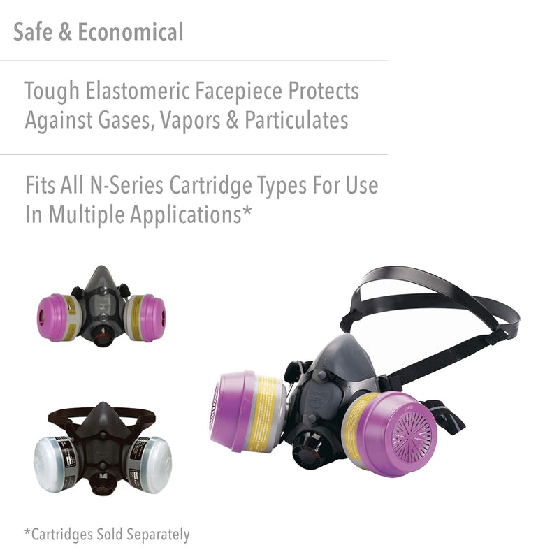 North 550030L Half Mask Respirator with purple filters on a white background