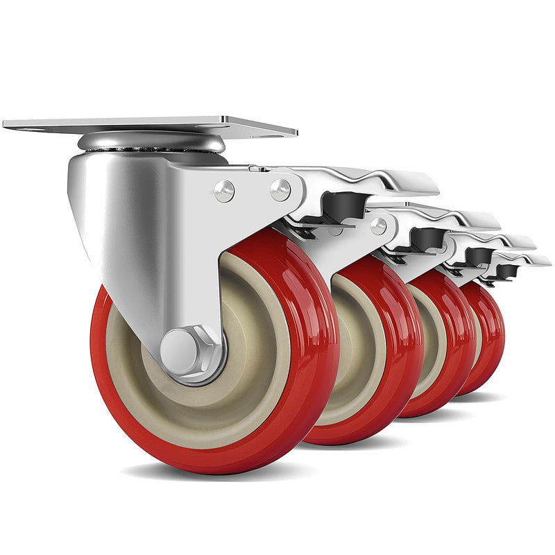 4 Inch Heavy Duty Swivel Caster Wheels with Brake, Set of 4, Industrial Locking Rolling