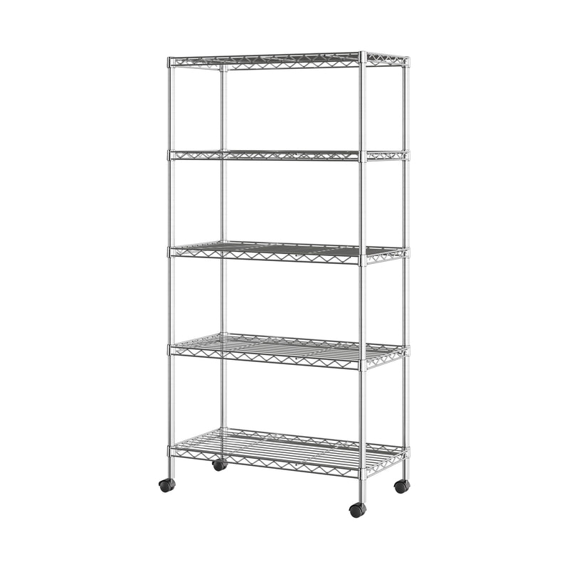 5-Tier Steel Wire Shelving, 30in W x 14in D x 61.5in H, Durable Solid Steel Wire Storage