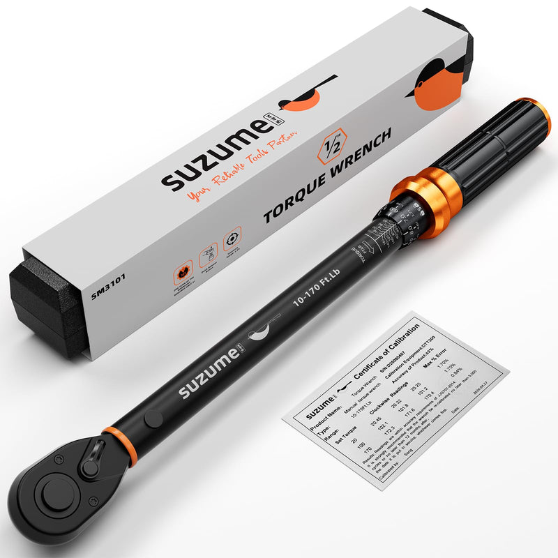 Torque Wrench 1/2 Drive, 10-170 Ft-Lb, Loud Click, 3 Percent Accuracy, 72-Tooth
