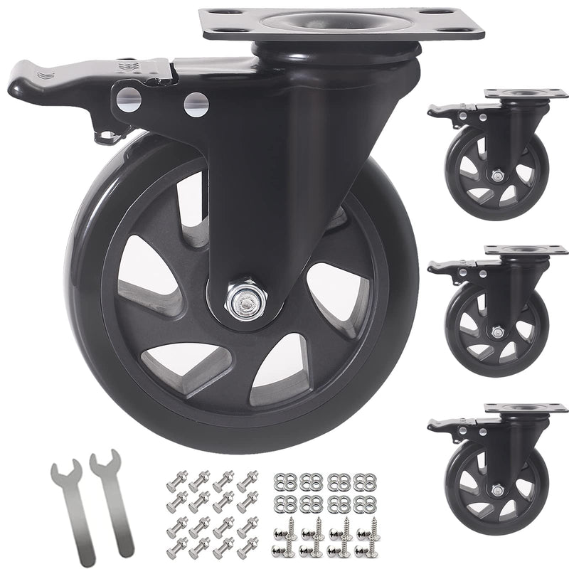 5 Inch Swivel Caster Wheels Set of 4, Heavy Duty Casters with Brake, Polyurethane Locking