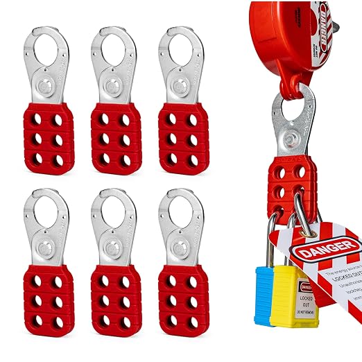 BOZZYS Lockout Tagout Hasp, 6-Hole Steel Group Lockout Hasp, 6 Pack