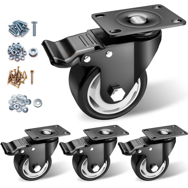 BOSGEOT Caster Wheels, 3 Inch Casters Set of 4 Heavy Duty, Locking Industrial Casters