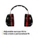 Black and red ear protectors with adjustable earcups on a white background