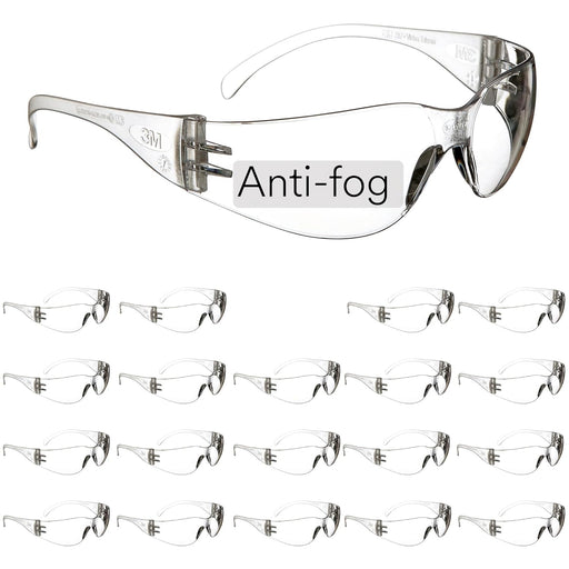 Packaging of 3M 11819-00000-20 safety glasses with 'Anti-fog' label and multiple pairs displayed below on a white background.