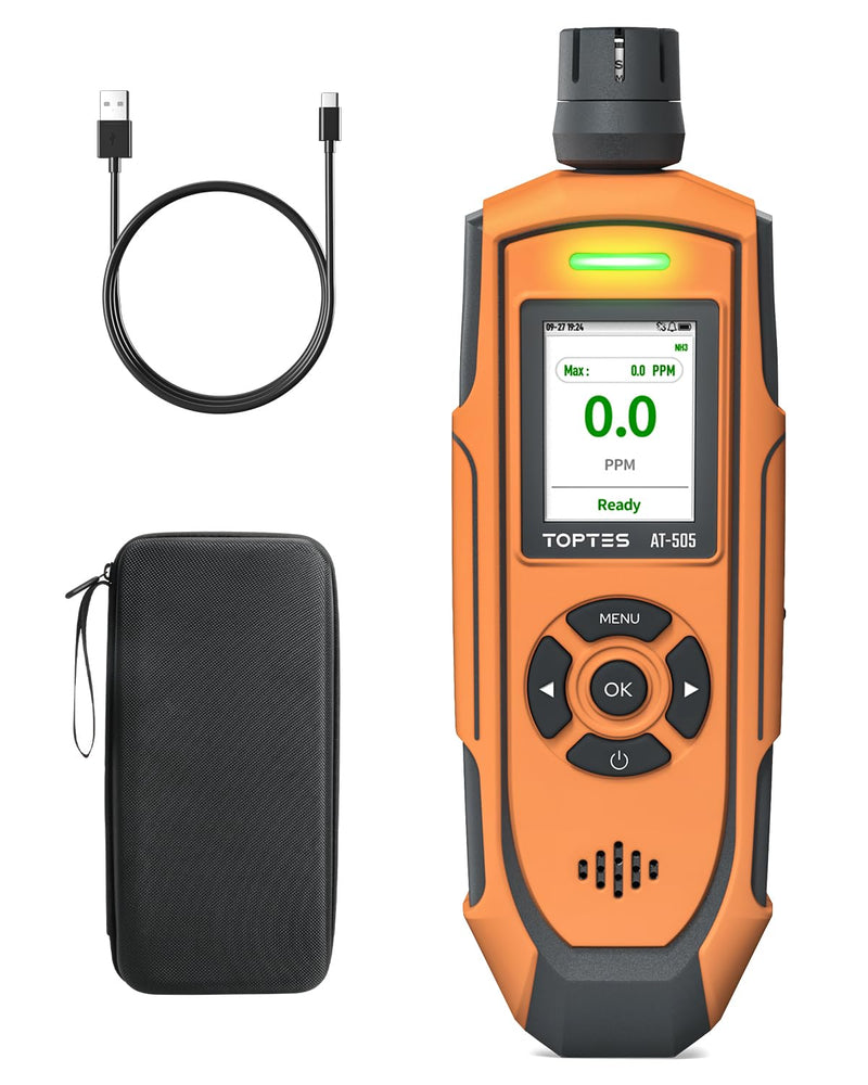 TOPTES AT-505 Rechargeable Ammonia Gas Detector, 0-100 PPM NH3 Monitor with Alarm