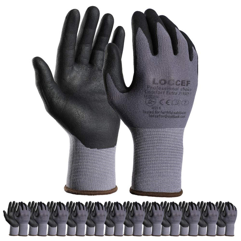 LOCCEF MicroFoam Nitrile-Coated Seamless Knit Work Gloves, 12 Pairs