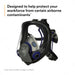 3M FF-402 Full-face respirator with text highlighting its use against airborne contaminants