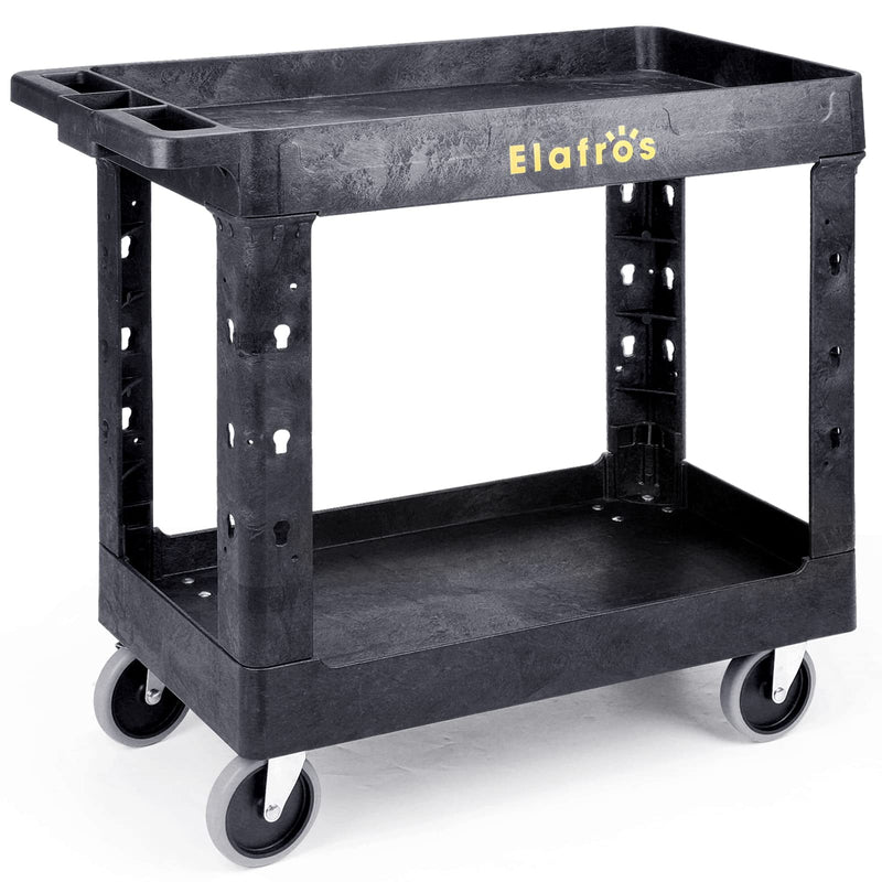 2-Tier Utility Rolling Cart, 34 x 17 in, 5in Swivel Wheels, 550lb, Deep Tub Shelves