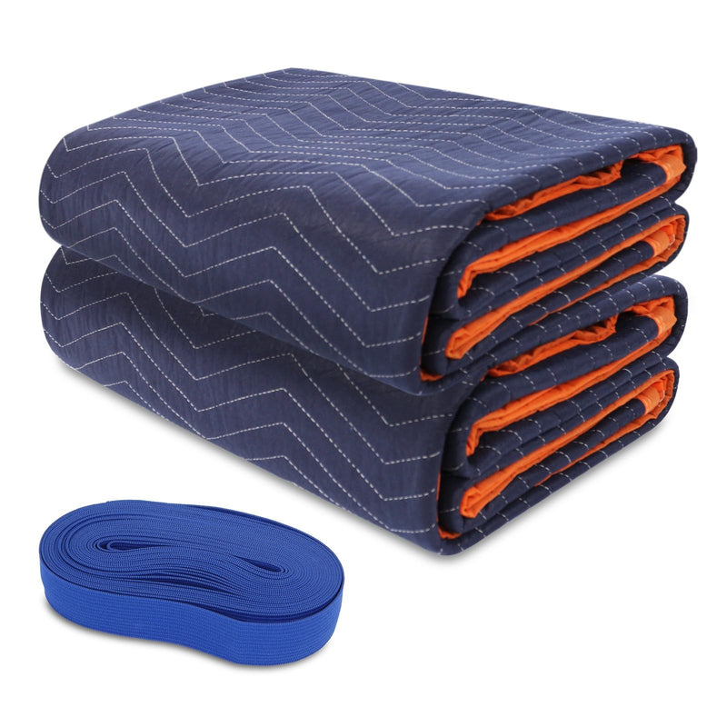 Heavy-Duty Moving Blankets 2 Pack, 72 x 80 in, Quilted Reversible with Rubber Band