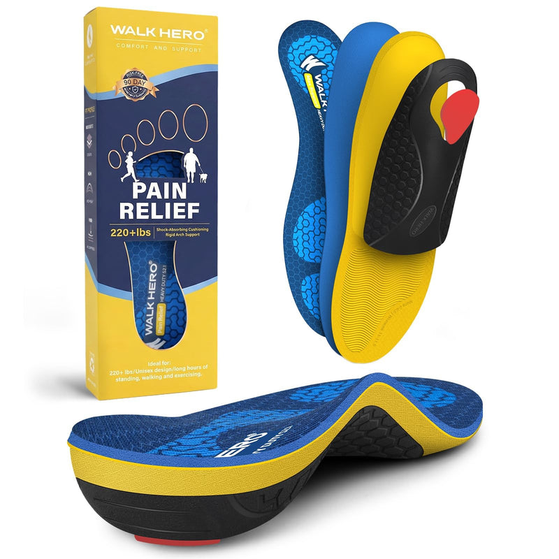 WalkHero Heavy Duty High Arch Support Work Insoles for Men, 220+ lbs