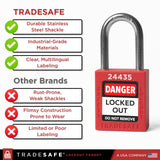 TRADESAFE TS1KD10R Lockout Tagout Locks — 10-Pack Red Keyed Different