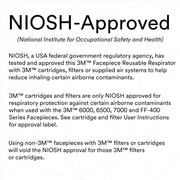 NIOSH-approved text for 3M 6100 facepiece respirator on a white background