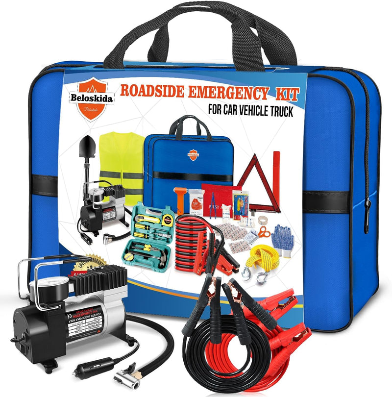 Beloskida Emergency Car Kit, Roadside Emergency Tool Kit with Air Compressor