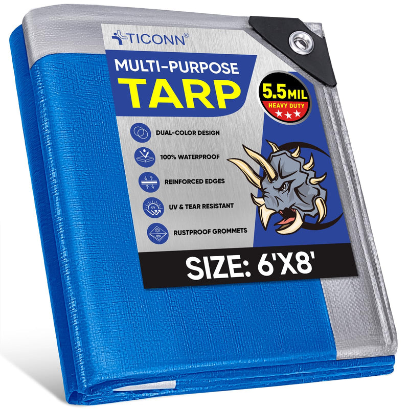 TICONN Heavy Duty Tarp Cover, Extra Thick Waterproof Tear and Rip Proof UV Resistant