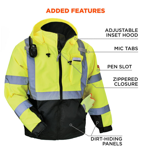 Ergodyne 8377 Hi-Vis GloWear Type R Class 3 Quilted Bomber Jacket