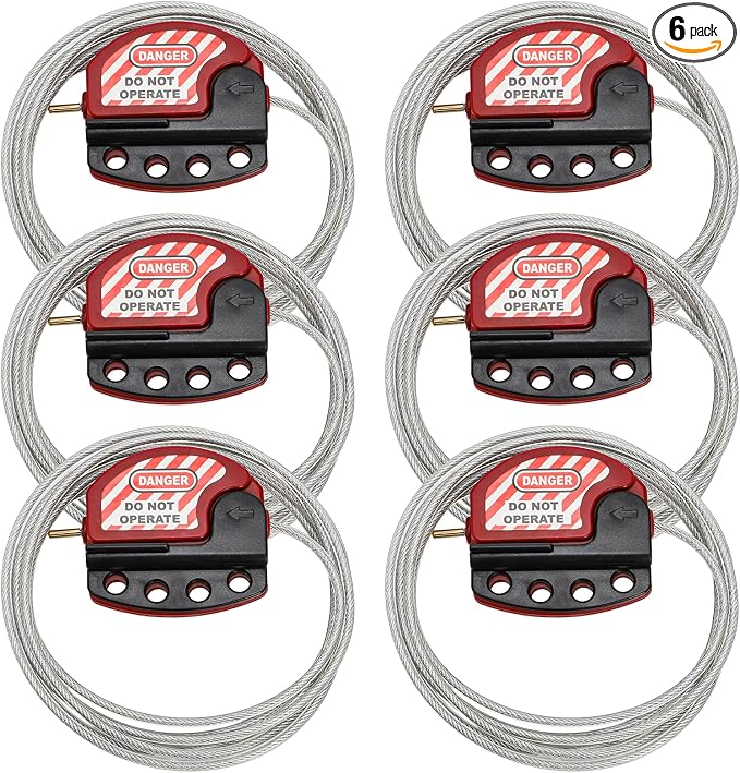 Jucoan Lockout Tagout Cable Lock, 7.9ft Adjustable Steel Cable, 6 Pack