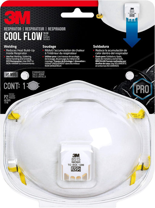 3M 8515 respirator mask packaging with N95 certification on a white background