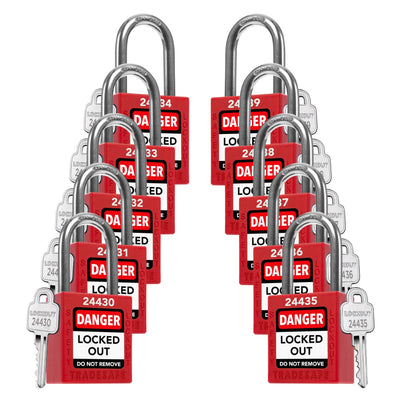 TRADESAFE TS1KD10R Lockout Tagout Locks — 10-Pack Red Keyed Different