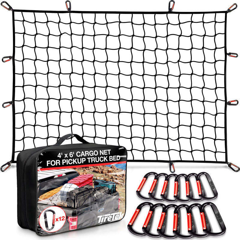 Cargo Net for Pickup Truck Bed with 12 Metal Carabiners, Double Thick Heavy Duty Mesh