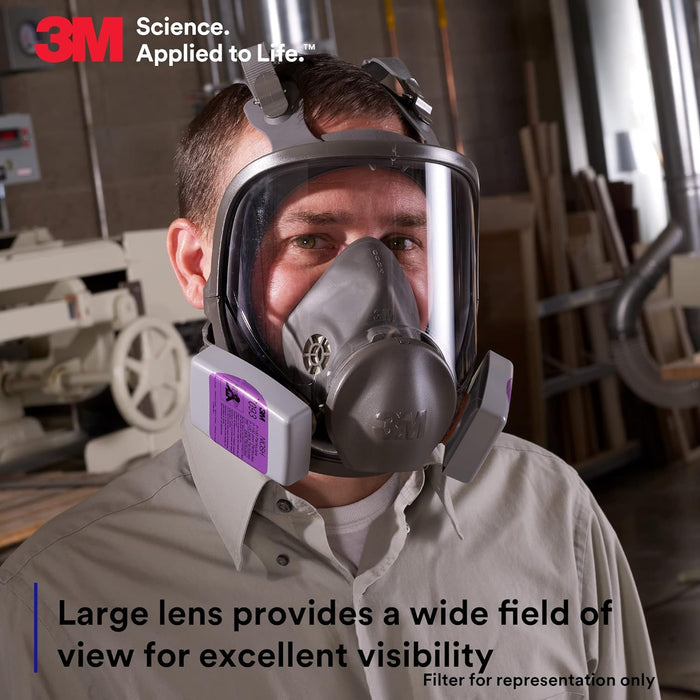 Person wearing a 3M 6700 respirator mask in a workshop setting