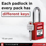 TRADESAFE TS1KD10R Lockout Tagout Locks — 10-Pack Red Keyed Different