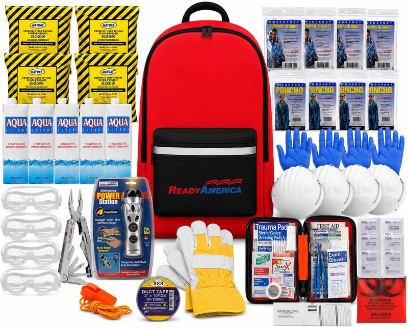 Ready America 72 Hour Deluxe Emergency Kit, 4-Person, 3-Day Backpack