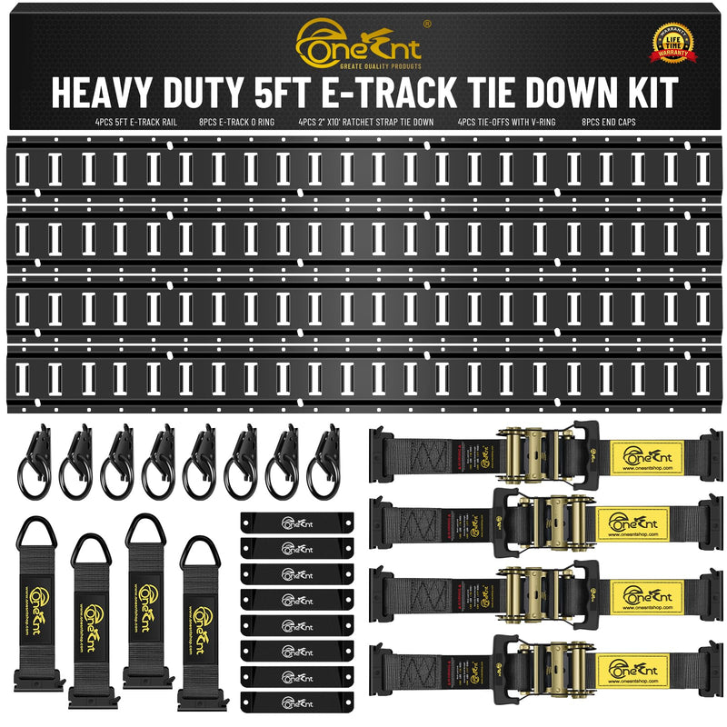 E-Track Tie-Down Rail Kit, Heavy-Duty 4 5ft E-Track Rails, 4 2in x 10ft Ratchet Straps, 4