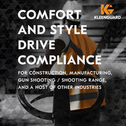 Person wearing a hard hat and high-visibility jacket with text about Kleenguard compliance solutions. KleenGuard V30 Nemesis 25676 