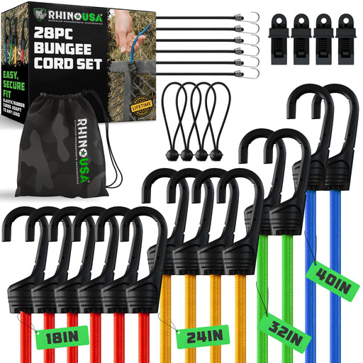 Rhino USA Rhino USA Bungee Cords with Hooks, 28-Pi