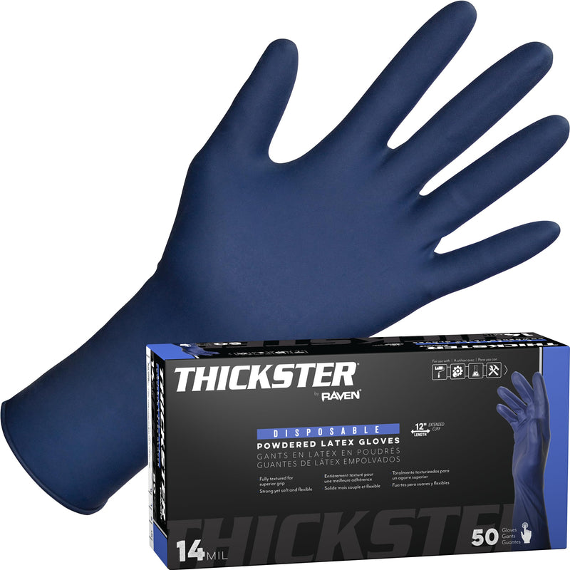 SAS Safety Thickster Powdered Latex Disposable Gloves, 14 Mil, Case of 500