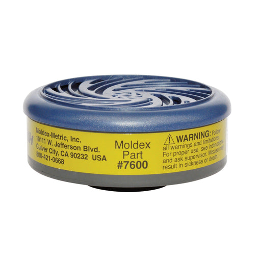 Moldex 7600 Multi-Gas filter cartridge with blue and gray design on a white background