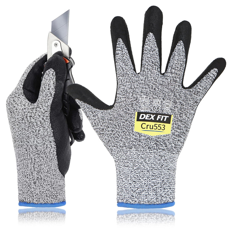 DEX FIT Cru553 Cut Resistant Gloves — ANSI A5 Foam Nitrile, Food-Safe