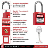 TRADESAFE TS1KD10R Lockout Tagout Locks — 10-Pack Red Keyed Different