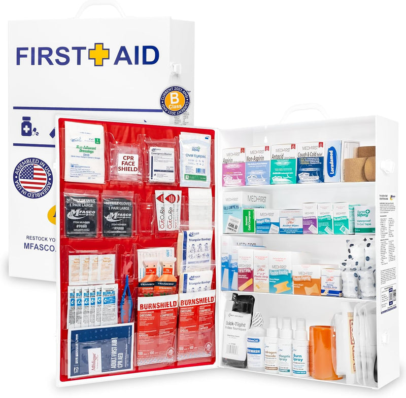 MFASCO Workplace Metal First Aid Kit, 4 Shelf Wall Mount Cabinet