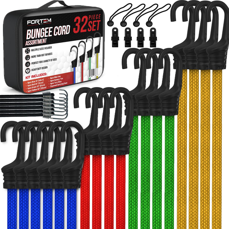 FORTEM Bungee Cord Assortment, 32 Pack, 10 to 40 in Assorted Sizes