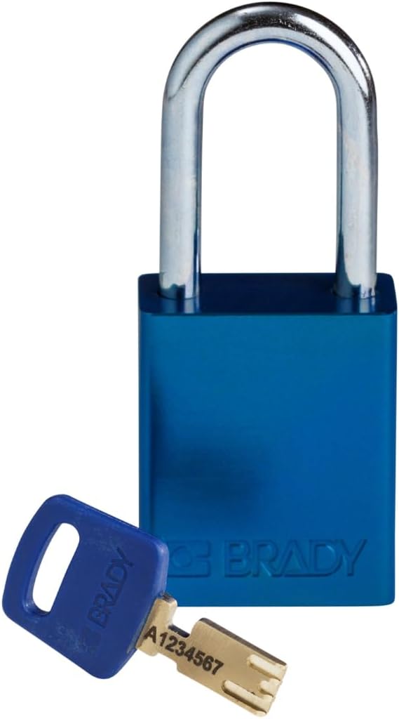 Brady SafeKey Aluminum Lockout Padlock, Blue (ALU-BLU-38ST-KD, Keyed Different)