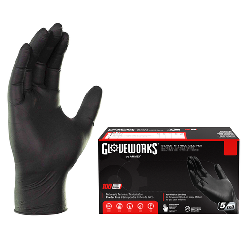 GLOVEWORKS Black 5 Mil Nitrile Industrial Gloves box of 100