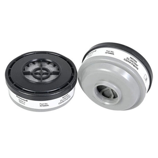 Honeywell North N75002L acid gas respirator cartridge with white NIOSH band and North bayonet connection