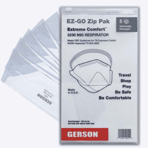 Gerson 3230 EZ-GO N95 Respirator Zip Pak (5-Pack) | NIOSH Approved, Made in USA